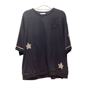 Blue Velvet star patch Boho top. Size Large Black